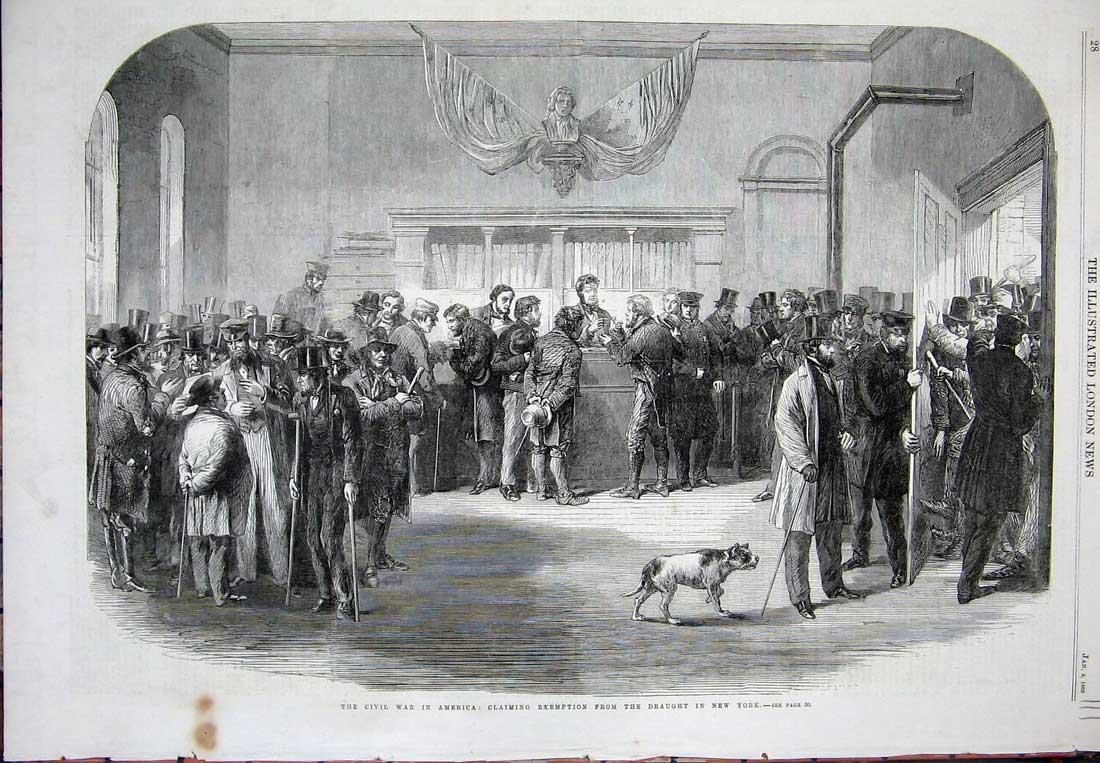 Old Antique Print Civil War America 1863 Claiming Exemption Draught York 19th