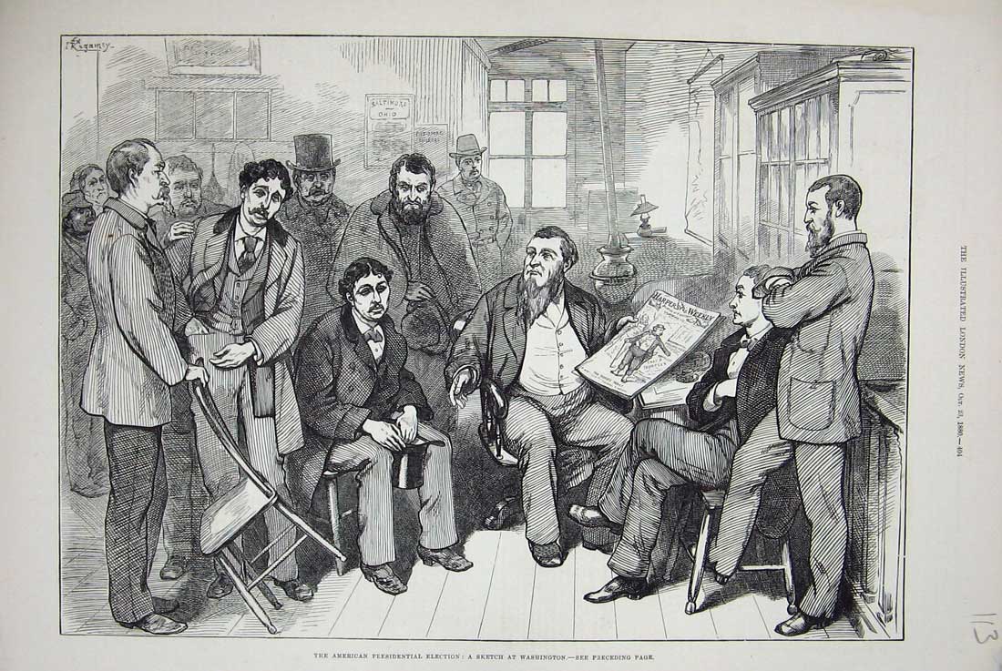 Antique Old Print *0308 1880 American Presidential Election Washington Men