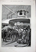 Original Old Antique Print 1890 America Fulton Ferry New York Transport Horses