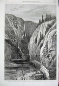 Old Antique Print 1868 British Columbia Defile Bute Inlet River Mountains 19th