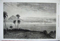 Original Old Antique Print Panama Port 1868 Mountains Trees Houses Fine Art