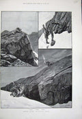 Old Antique Print 1890 Rocky Mountains Sheep Goat Hunting Man Rifle Art 19th