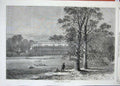Old Antique Print 1869 Knowsley House Garden Sheep Man Trees Architecture 19th