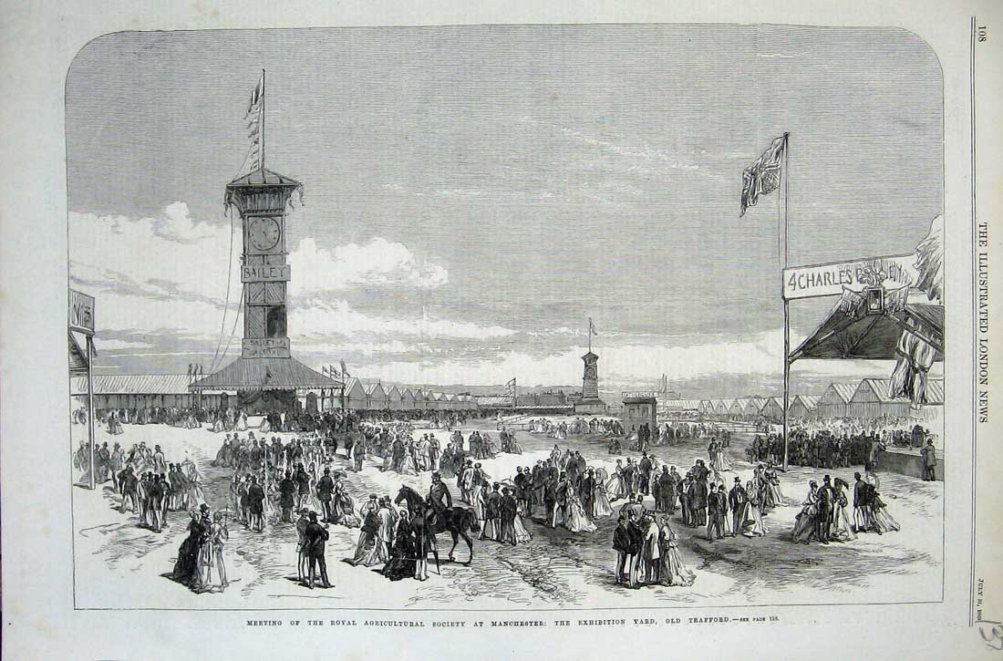 Original Old Antique Print 1869 Royal Agricultural Society Manchester Trafford