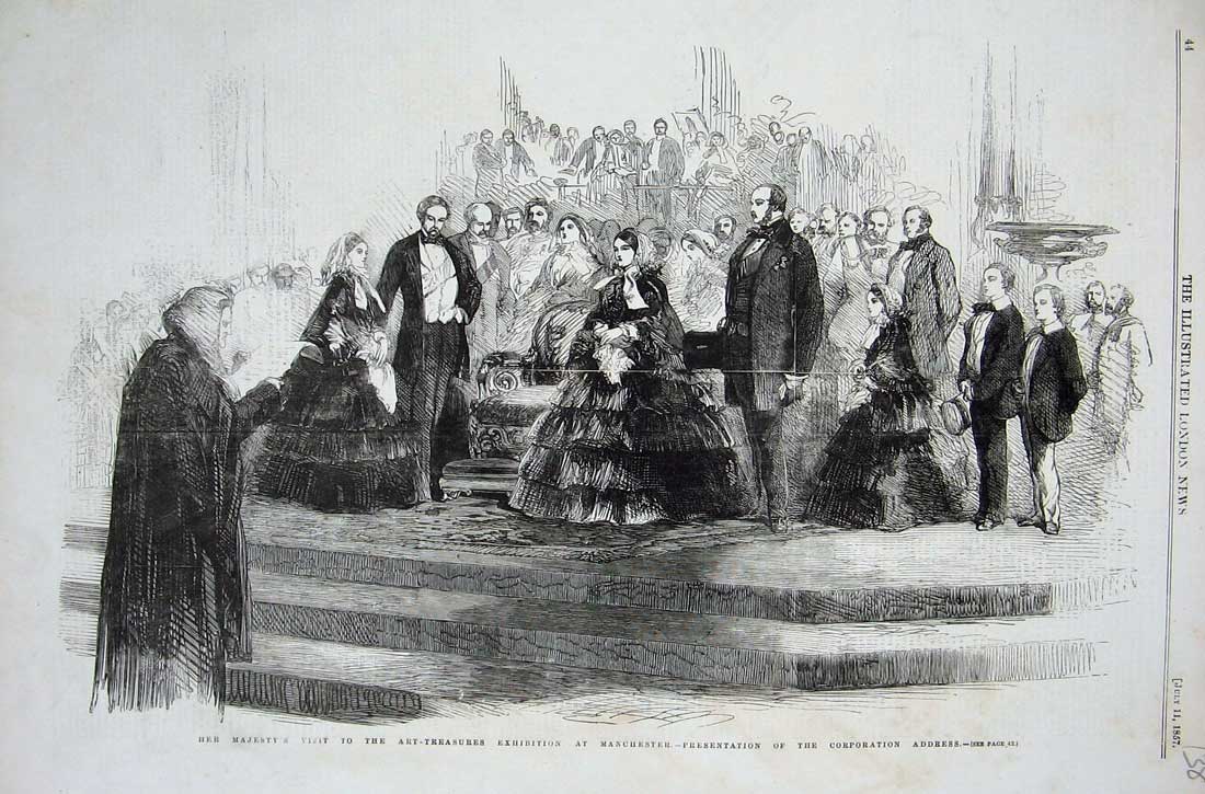 Old Antique Print 1857 Queen Art Treasures Exhibition Corporation Address 19th