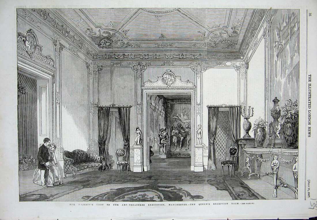 Old Antique Print 1857 Queen Art Treasures Exhibition Reception Room Art 19th
