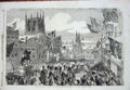 Old Antique Print 1854 Queen Hull Procession Market Place Statue Horses 19th