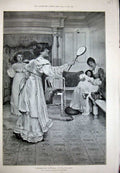 Original Old Antique Print 1894 Battledore Shuttlecock Sport Family Alma-Tadema