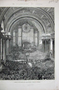 Original Old Antique Print 1861 Victoria Hall Leeds Townhall Organ Gladstone