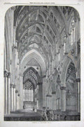 Original Old Antique Print 1858 Interior Doncaster Church Architecture Fine Art