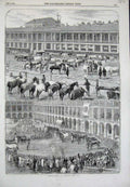 Original Old Antique Print 1859 Cattle Show Halifax Horses Cows Animals 19th
