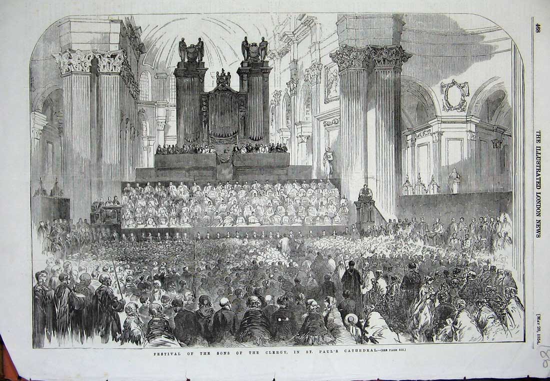 Original Old Antique Print Festival Sons Clergy St Paul'S Cathedral 1854 19th