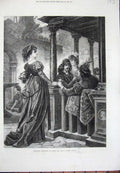 Original Old Antique Print 1872 Fleuriste Florentine Moyen Age Vander Ouderaa