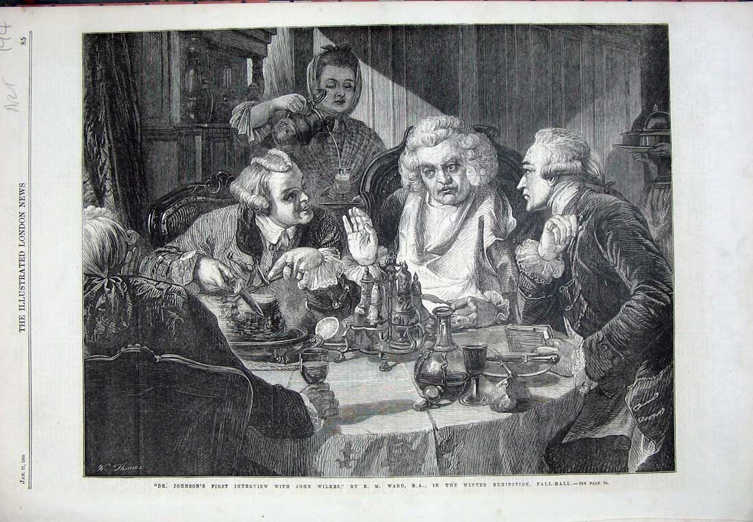 Old Antique Print 1866 Dr Johnson Interview John Wilkes War Pall Mall Art 19th