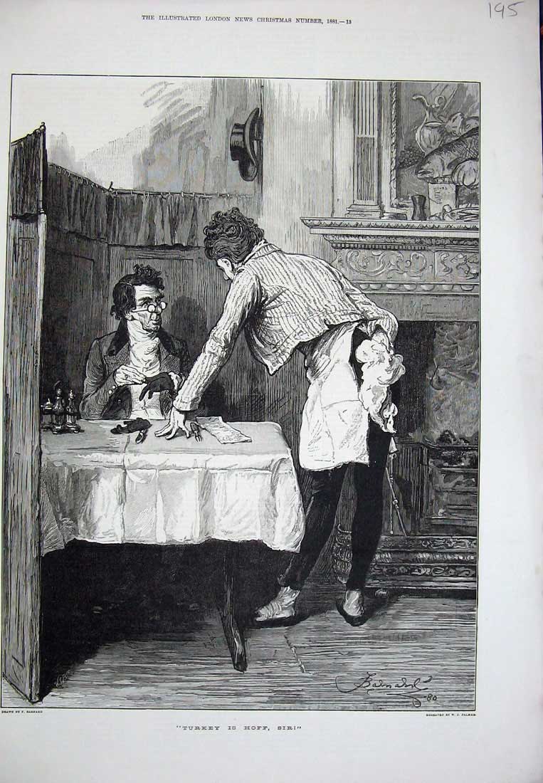 Original Old Antique Print 1881 Fine Art Man Restaurant Dinner Table Victorian