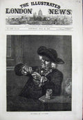 Original Old Antique Print 1874 Man Smoking Pipe Hat Tobacco Stammel Fine Art
