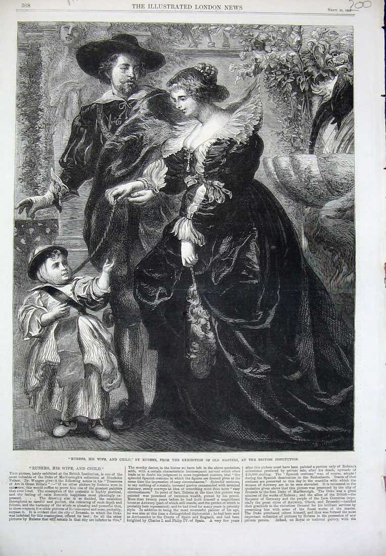 Old Antique Print 1865 Rubens Wife Child Masters British Institution Art 19th