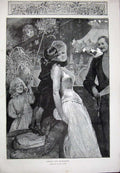 Original Old Antique Print Christmas Mistletoe Mother Children Man Lucien Davis