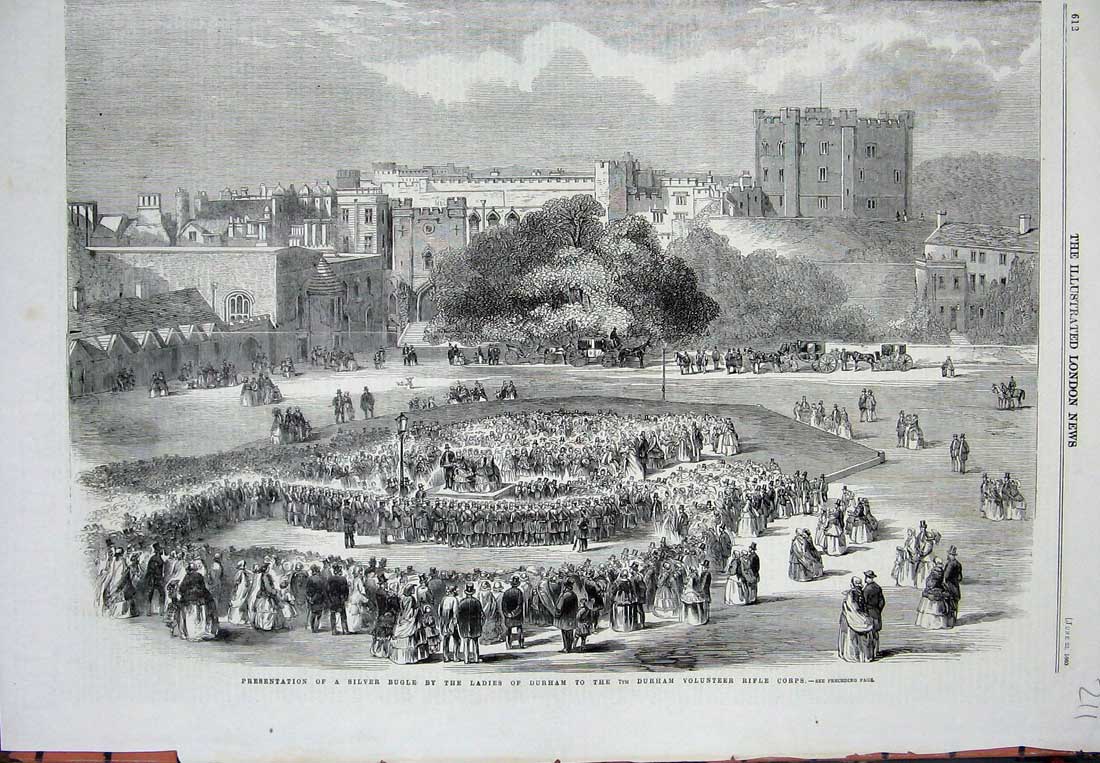 Antique Old Print *0310 1860 Silver Bugle Ladies Durham Volunteer Rifle Corps