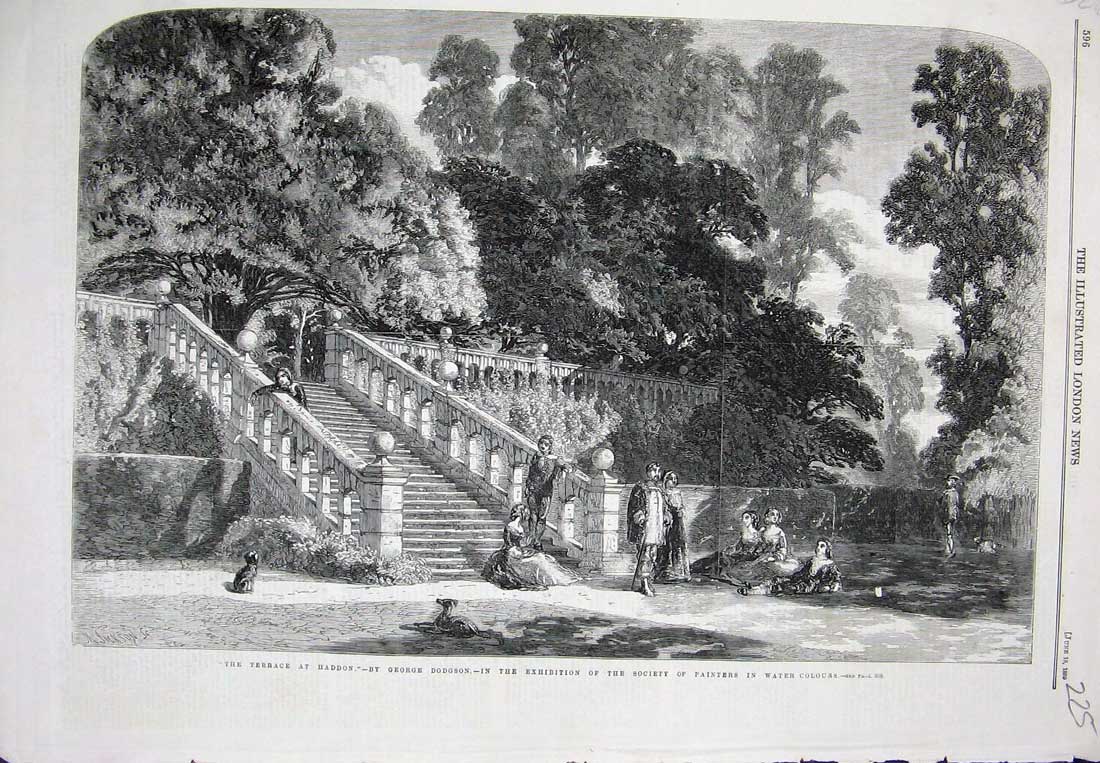 Original Old Antique Print 1859 Terrace Haddon George Dodgson Water Colours