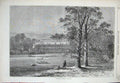 Original Old Antique Print 1869 Knowsley House Architecture Sheep Man Trees Art