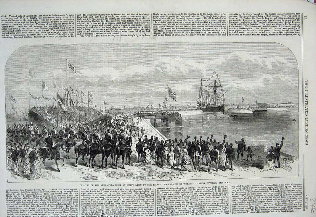 Old Antique Print 1869 Alexandra Dock King'S Lynn Prince Wales Mary Ship 19th