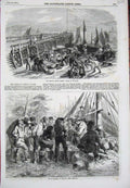 Old Antique Print 1856 Herring Fish Sale Quay Great Yarmouth Fishery Boat 19th