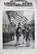 Original Old Antique Print 1881 Lord Mayor Procession American Flag Westminster