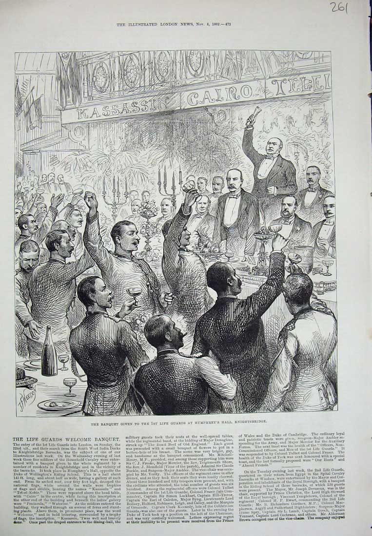 Antique Print *0311 1882 Banquet Life Guards Humphrey'S Hall Knightsbridge