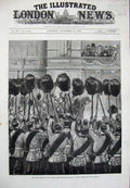Old Antique Print 1882 Royal Review Guards Buckingham Palace London Art 19th