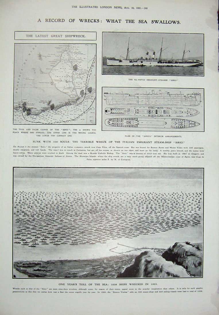 Old Antique Print 1906 Devon Somerset Staghounds Hunting Ship Wrecks Sea 20th