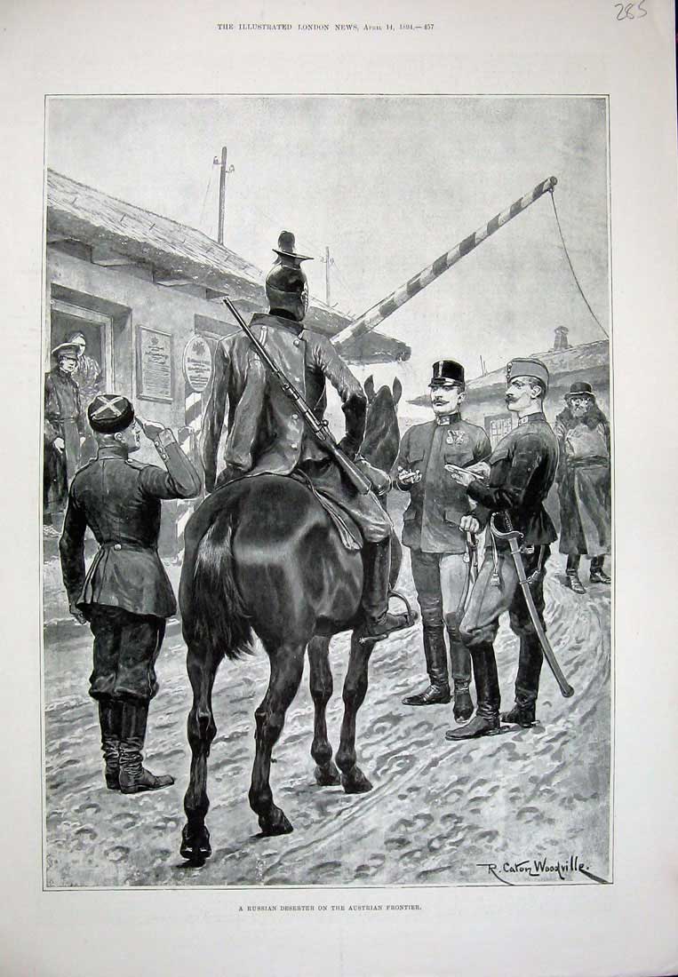Original Old Antique Print 1894 Russian Deserter Austrian Frontier Siers Horse