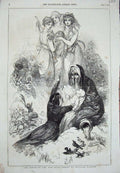 Original Old Antique Print 1846 New Year Baby Angels Man William Harvey 19th
