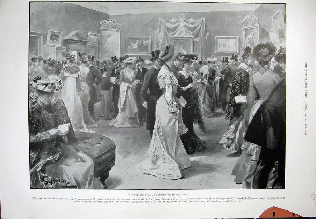 Original Old Antique Print 1902 Royal Academy Art Paintings Burlington House