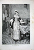 Original Old Antique Print Maid Christmas Pudding Kithcen 1893 Storey Fine Art