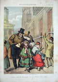 Original Old Antique Print 1855 London Colour Christmas Children Church 19th
