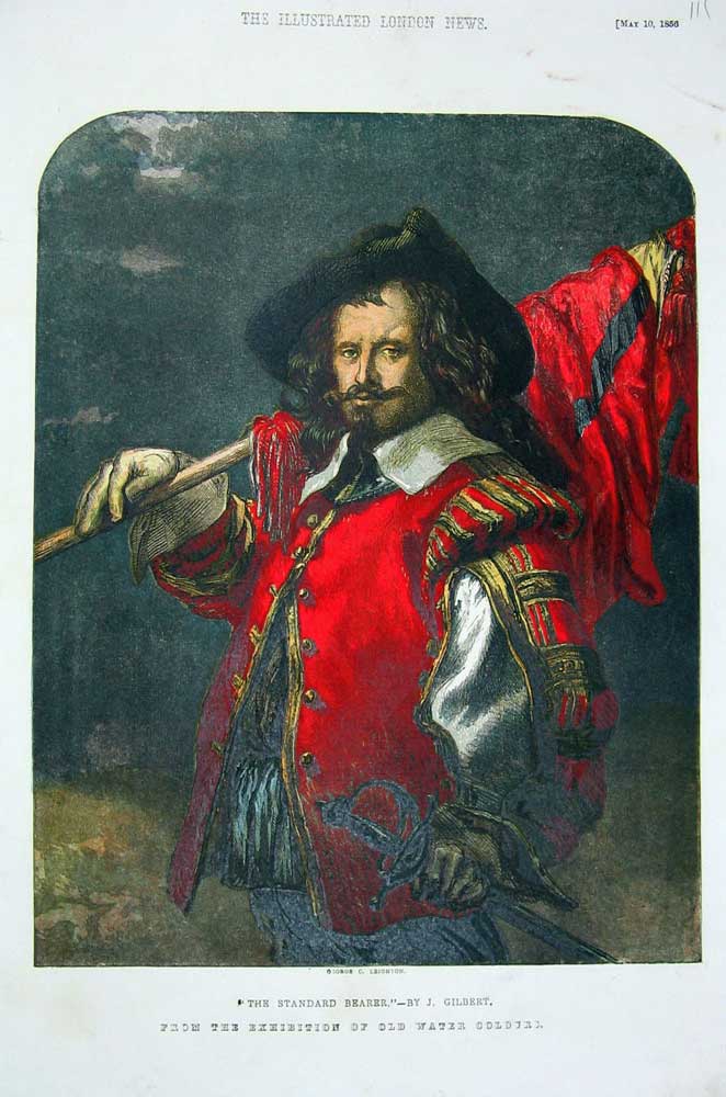 Original Old Antique Print 1856 Colour Standard Bearer Man Uniform Gilbert 19th