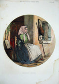 Original Old Antique Print 1856 Colour Boulogne Fish Girl Chair House Street