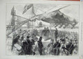 Original Old Antique Print 1873 Prince Wales Breakwater Holyhead Harbour Refuge