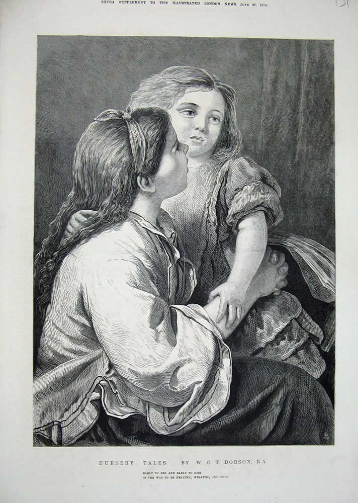 Original Old Antique Print 1874 Dobson Fine Art Little Girls Children Nursery
