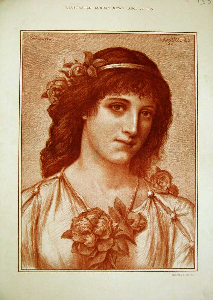 Original Old Antique Print 1885 Leighton Brother Fine Art Beautiful Woman Lady