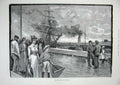 Original Old Antique Print 1891 Knowles Fine Art Seaside Pier Ships People Nets