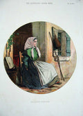 Original Old Antique Print 1856 Colour Boulogne Fish Girl Chair Street House