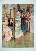 Original Old Antique Print 1896 Colour People Men Women Dresses 19th