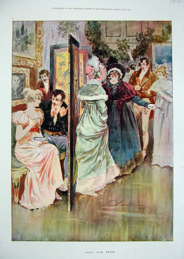 Original Old Antique Print 1896 Colour People Men Women Dresses 19th