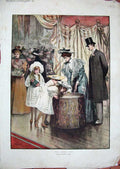Original Old Antique Print 1894 Gow Colour Children Lucky Tub Game Victorian