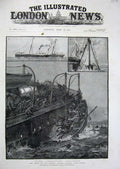 Old Antique Print 1887 Ship Wreck Channel Steamer Victoria Dieppe France 19th