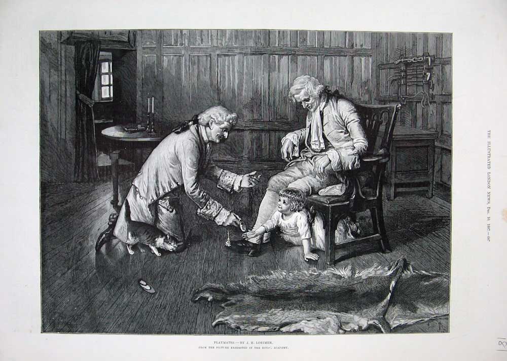 Original Old Antique Print 1887 Lorimer Royal Academy Art Little Girl Playmates