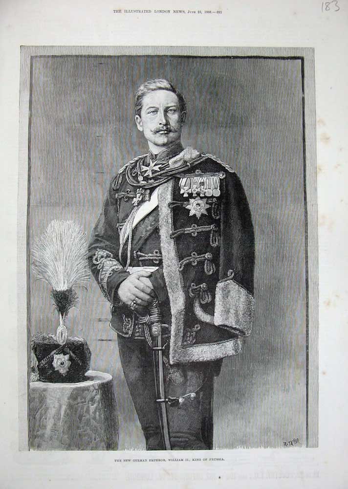 Original Old Antique Print 1888 New German Emperor William Ii King Prussia Man