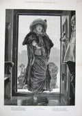 Original Old Antique Print 1886 Woodville Fine Art Woman House Home Coat Hat